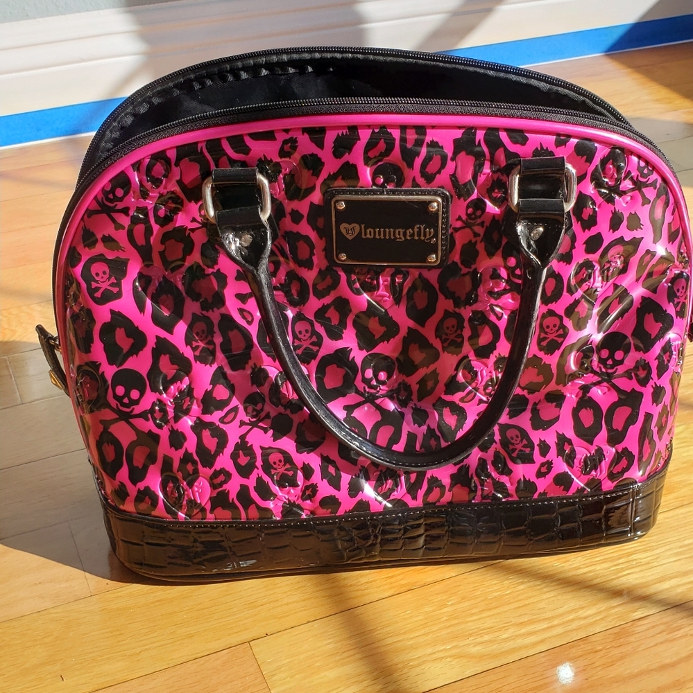 Pink leopard and skull loungefly bag and wallet